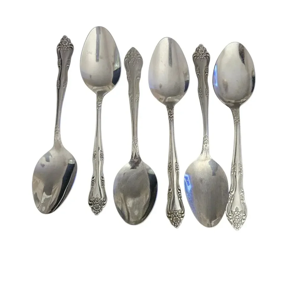 WM Rogers Dream Rose Stainless Steel Tablespoons Set of 6 Floral Flatware